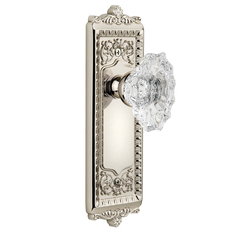 Grandeur Windsor Plate Double Dummy with Biarritz Crystal Door Knob, Polished Nickel