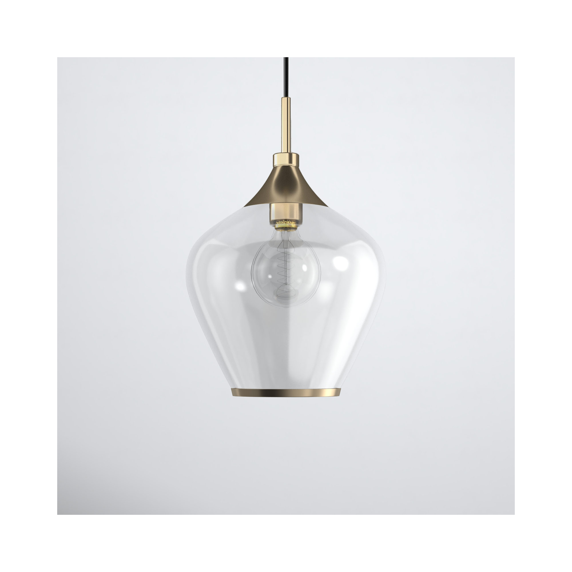 Single Light Glass Pendant, Antique Brass