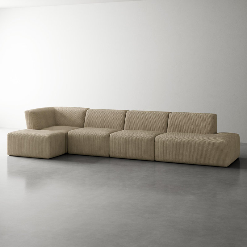 Berlare Boneless Upholstered Compression Corduroy Modular Sectional Sofa Set with Removable Ottoman – Fully Compressed, No Assembly Required