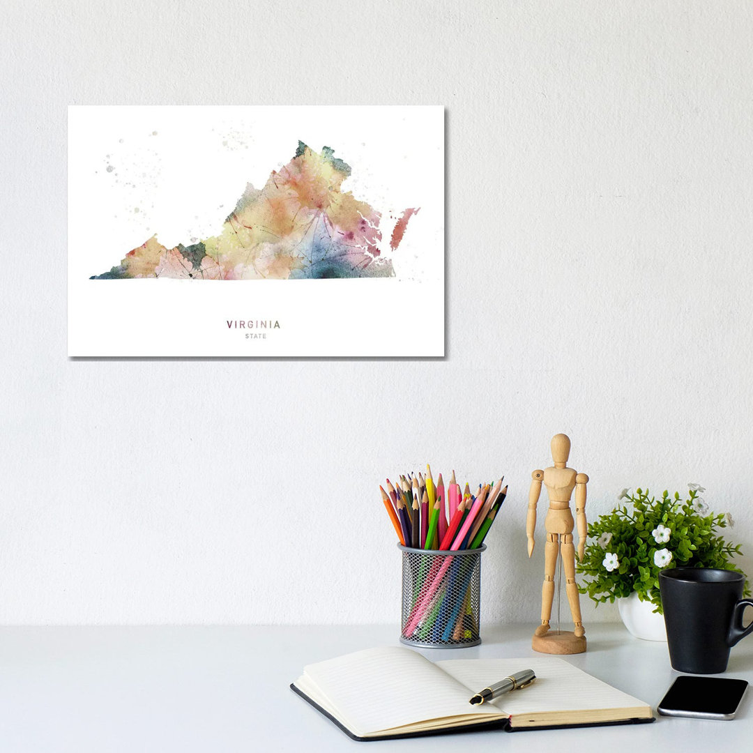 Virginia Watercolour State Map - Wrapped Canvas Graphic Art