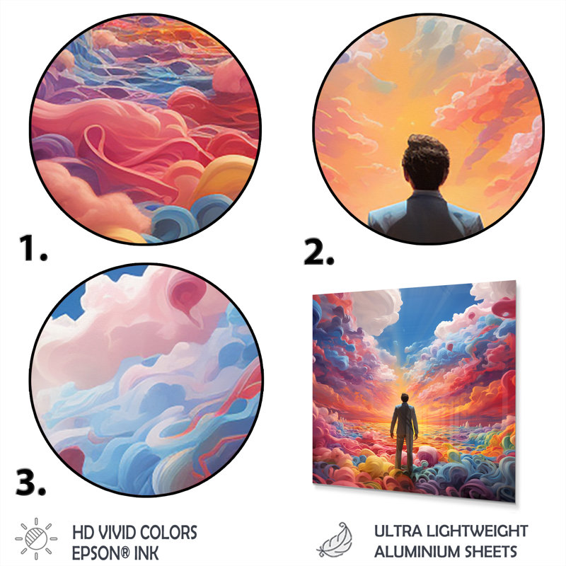 «Man Into The Rainbow surrealism II», art mural surréalisme en métal, H 16 po x l 16 po