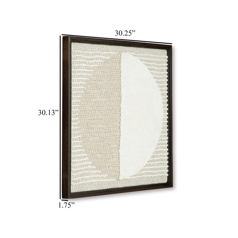 Décoration murale Miji, demi-lune, cercle, beige, détail tissé blanc 30 x 30