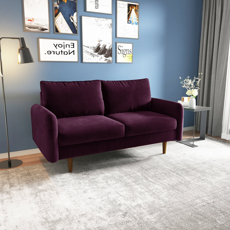 Anacapa 58" Velvet Round Arm Sofa Loveseat, Eggplant Velvet