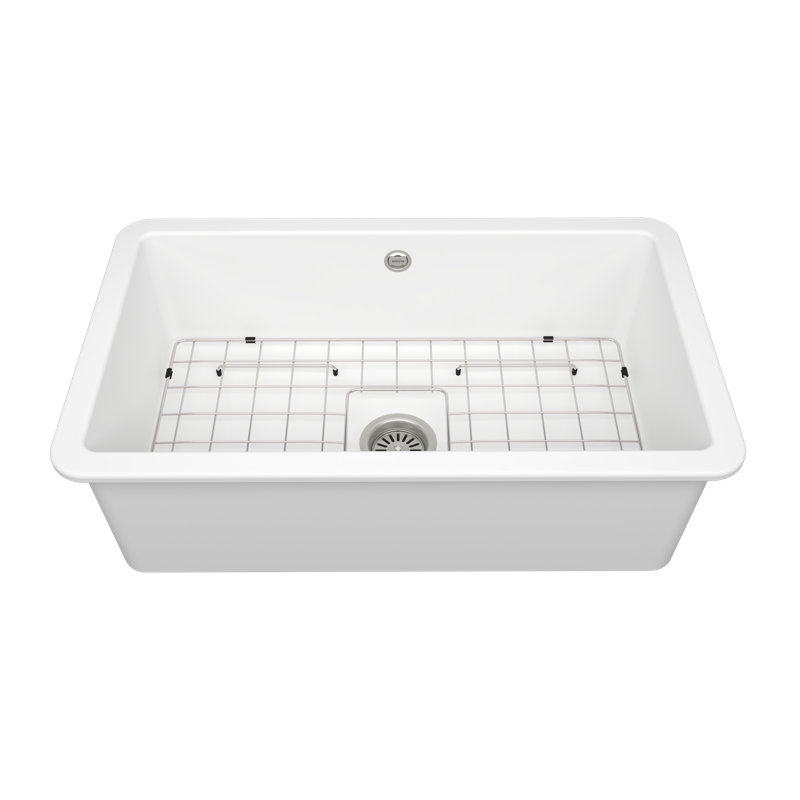 Sotto 32 1.0Bowl Ceramic Undermount Kitchen Sink, with Waste, Bottom Grid-813x480mm, Matte White