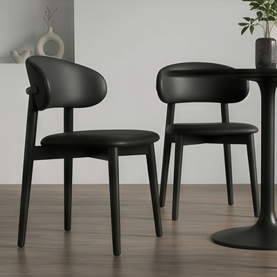 Chaise de salle à manger rembourrée avec assise en similicuir, chaise de cuisine avec structure en bois massif, chaise d'appoint moderne à dossier incurvé