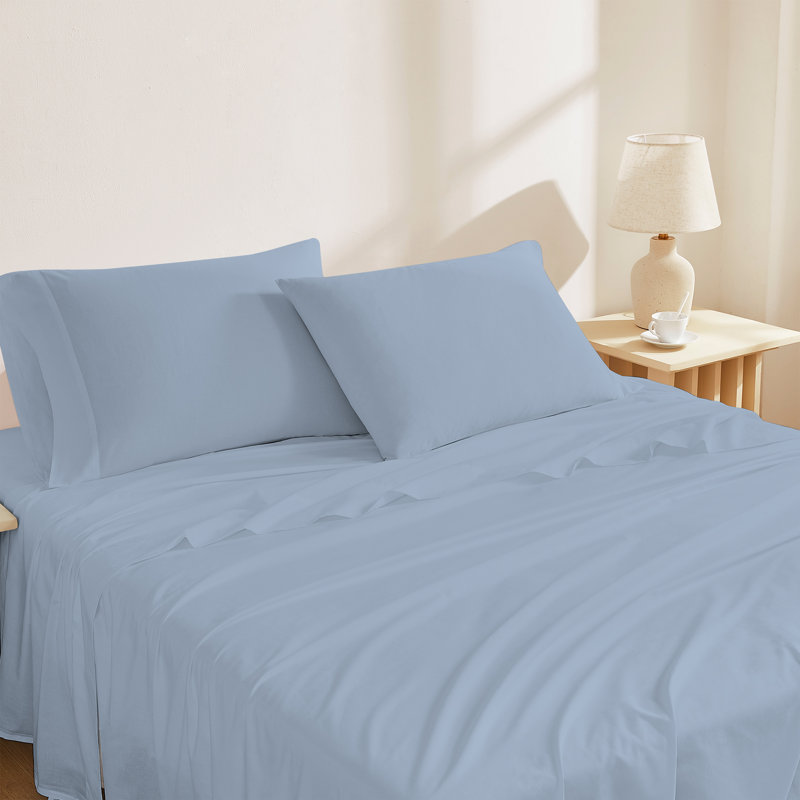 Sustainable 100% Organic Cotton Breathable & Lightweight Deep Pocket Sheet Set, Twin, Light Blue
