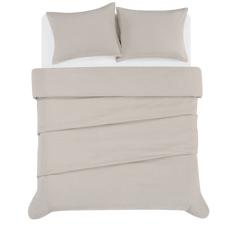 Brooklyn Loom Matte Cotton Velvet Duvet Set, Gray, King Duvet Cover + 2 King Shams