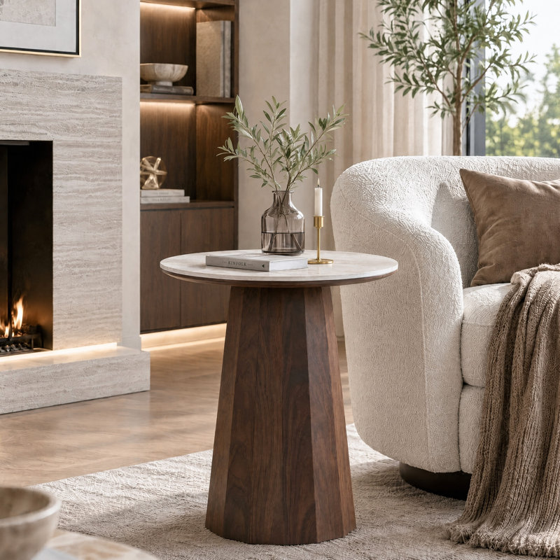 Stone Top End Table, 2PCS