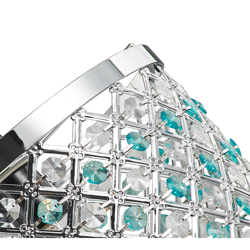 Modern Sparkly Ceiling Pendant Light Shade with Beads, Chrome/Teal