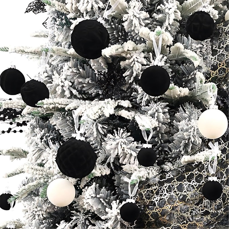 46 pièces de boules de Noël en velours ornements d'arbre de Noël floqués boules en plastique décorations de Noël décoration d'arbre de Noël