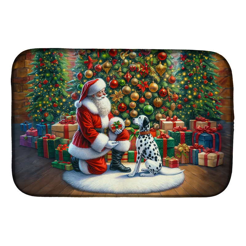 Dalmatian and Santa Claus Dish Drying Mat
