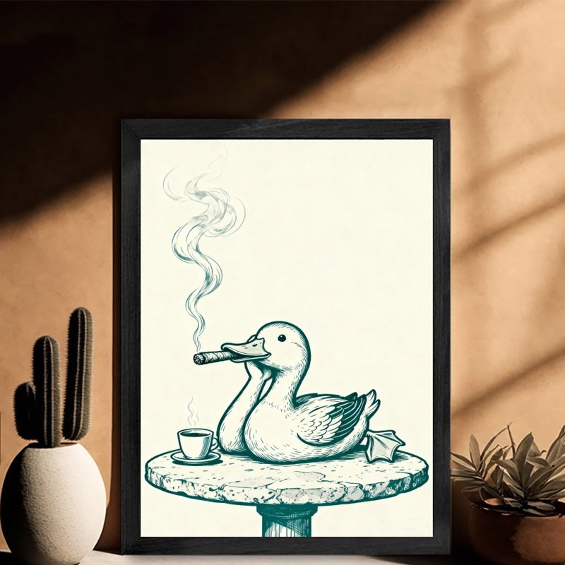 «Ducks vintage» encadré noir appréciant le thé de l'après-midi et fumant des impressions encadrées de style rétro