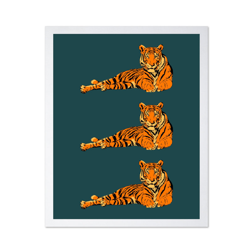 Tigre couché n ° 3, Poster, 18"H x 24"W, White Framed