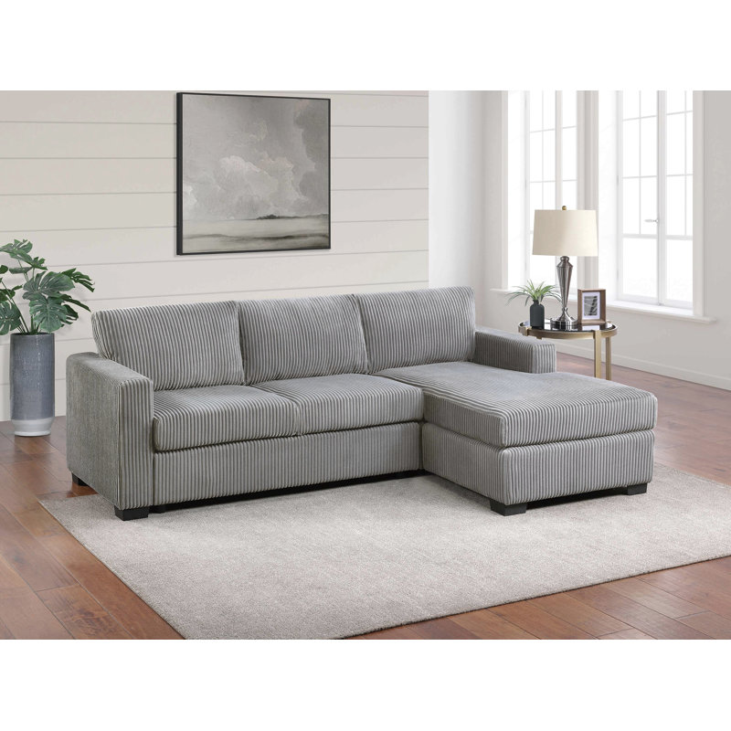 Modern Contemporary Style 2Pc Sectional Sofa Right Arm Chaise Left Arm Sofa Plastic Legs Corduroy Upholstered, Light Gray