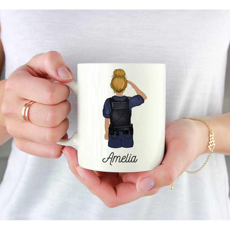 Tasse à café personnalisée, Jaune / femme, agent de police 13, Oui