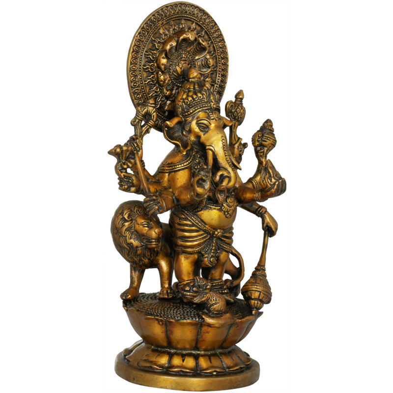Huit figurines Ganesha avec lion et serpent Aureole, Rouillé