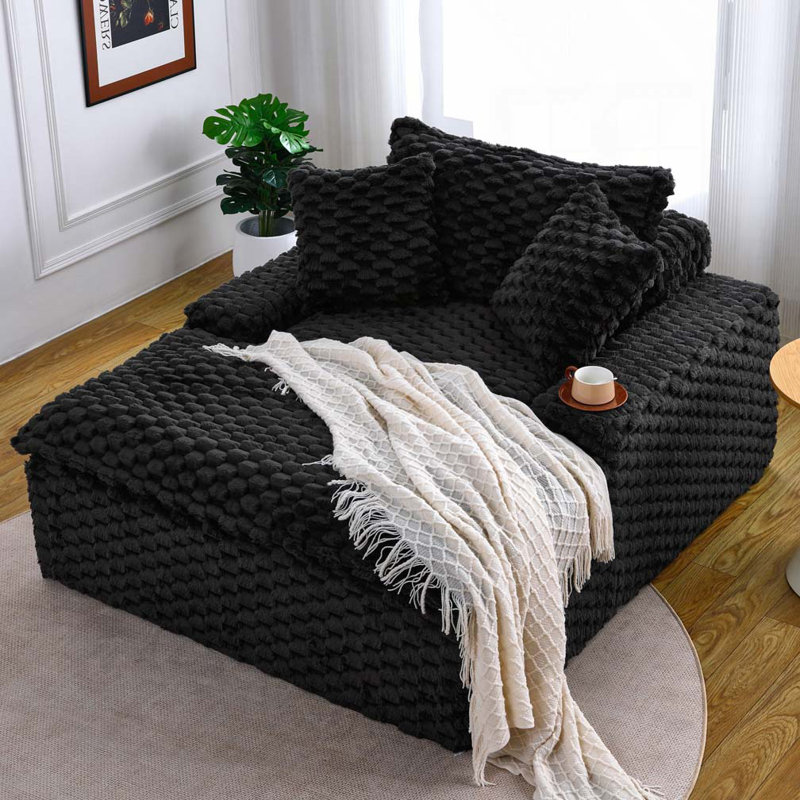 Méridienne en tissu Corduroy, Noir