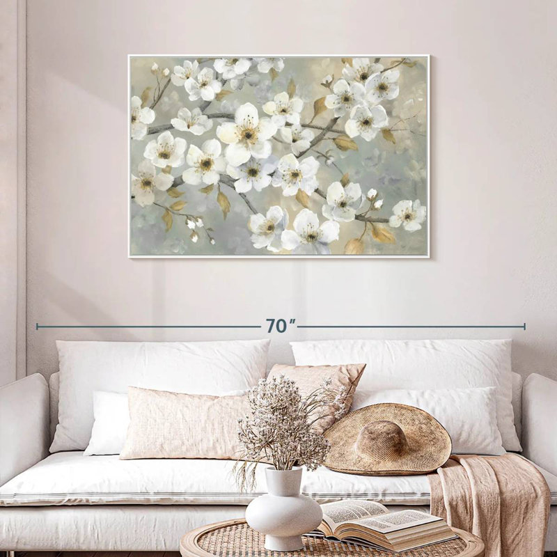 Jardin doré, 43 po x 29 po, Cadre flottant blanc