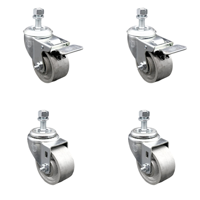 Ensemble de roulettes TS 4 roues de 3 po et tiges de 1/2 po - 2 avec TTL BRK