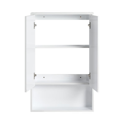 Armoire murale de salle de bain 24 po, portes à fermeture douce, conception à fixation flottante, blanc brillant (emballage KD)