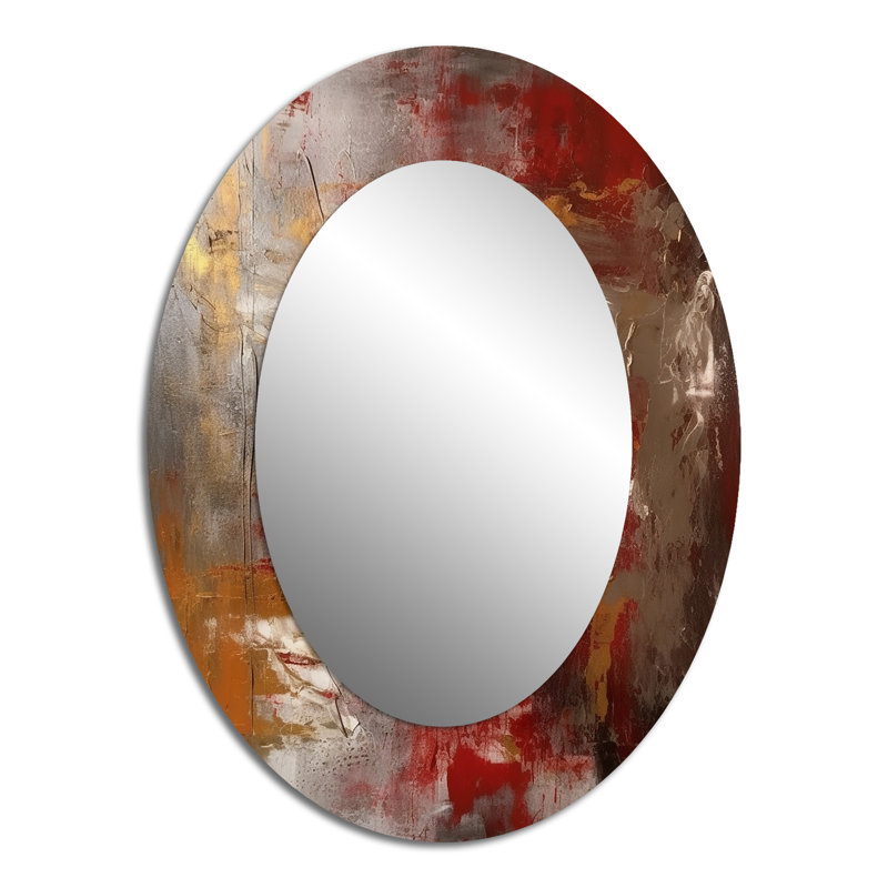 Révélations anciennes italiennes en or et rouge I - Miroir mural moderne ovale, 40 po x 30 po