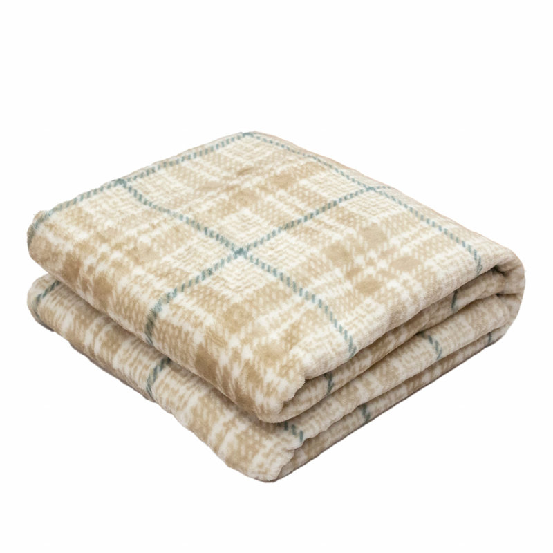 Jeté 50 po x 60 po en microfibre à carreaux beige et vert