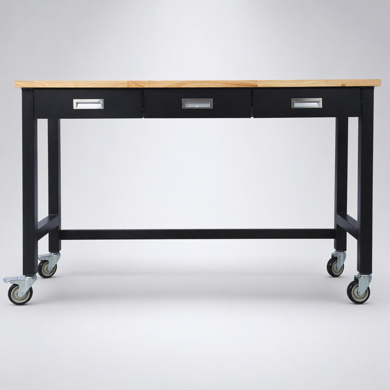 Banc de travail 60 po en bois de bambou robuste avec rangement pour tiroir et roulettes pour le garage et le bureau personnel