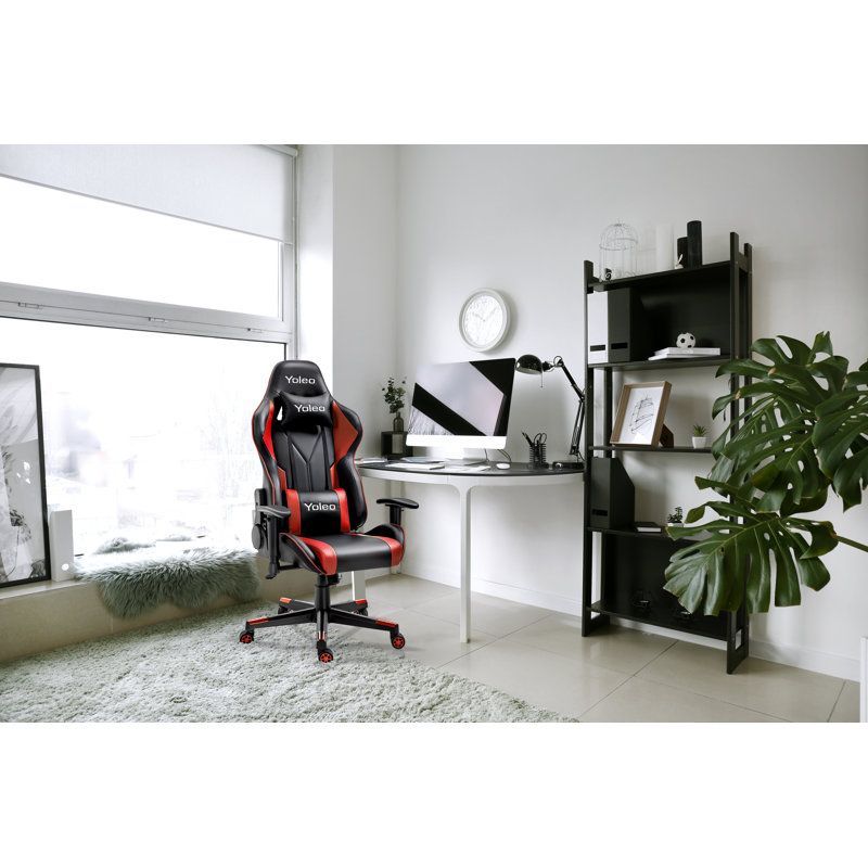 Blue Elephant Adjustable Reclining Faux Leather Swiveling PC & Racing Game Chair, Black/Red