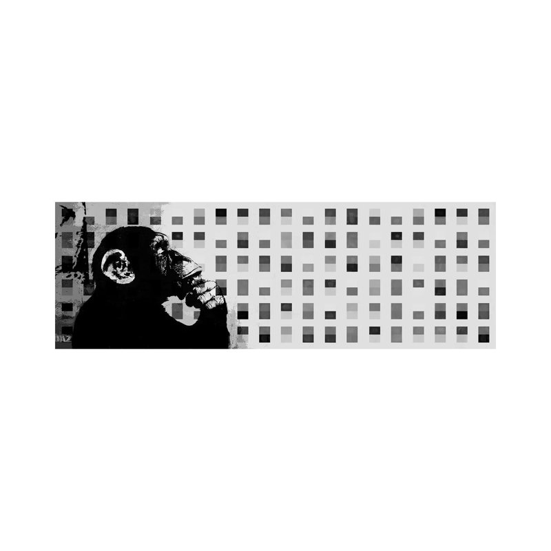 The Thinker Monkey Grey Scale Dots Panoramic - Wrapped Canvas Panoramic Print, 30.48 cm H x 91.44 cm W x 1.91 cm D