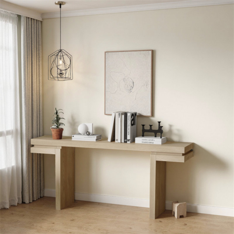 Console très large en placage de bois massif de 66 pouces, Brun