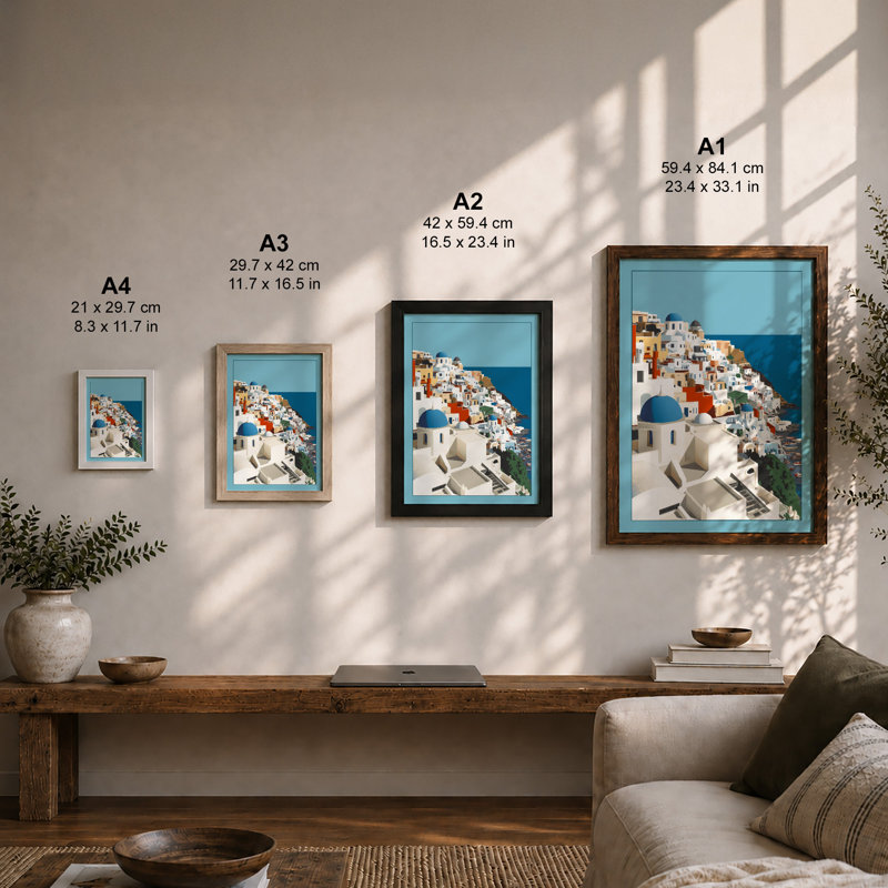 Mediterranean Hillside Coastal - Framed Print, A4 - 29.7 x 21.0 cm, Walnut