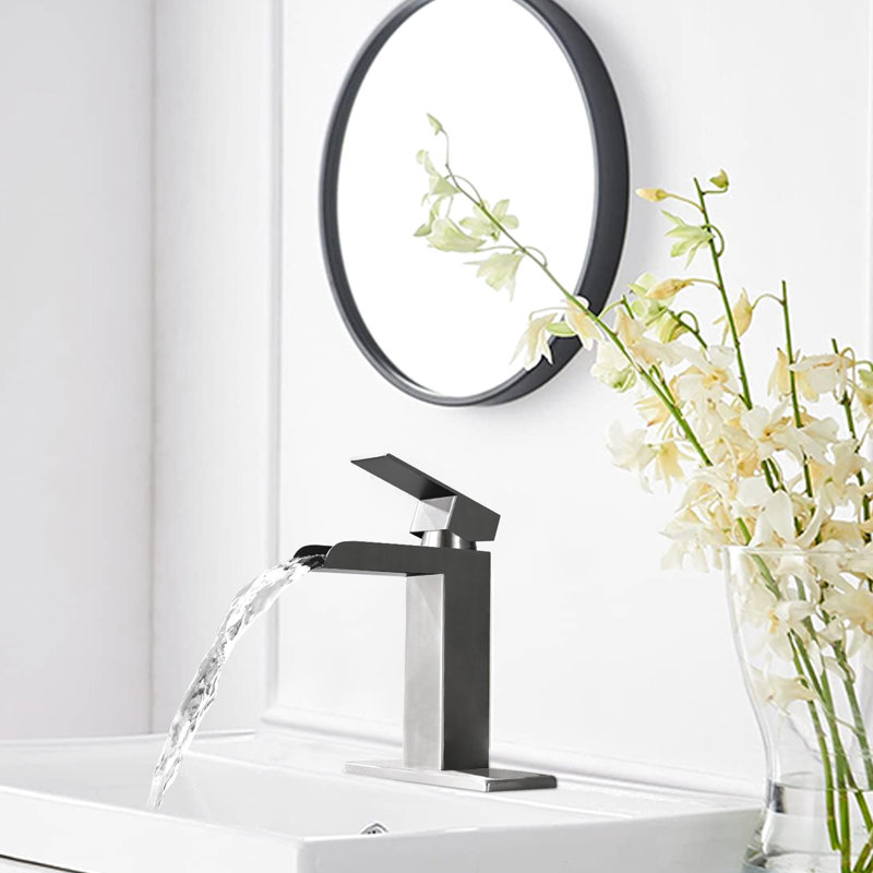 Robinet pour lavabo de salle de bain moderne - Nickel brossé avec poignée simple