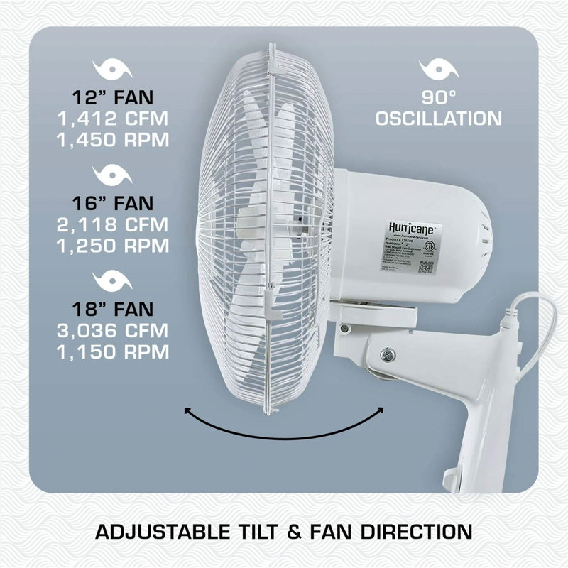 Ventilateur mural oscillant 3 vitesses Hurricane Supreme 18 "90 degrés, (paquet de 4)