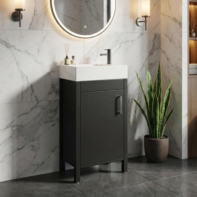 16" Freestanding Bathroom Vanity with Sink, Modern Wooden Vanity Cabinet with Soft-Close Door, Metal Handle and Storage for Small Bathrooms