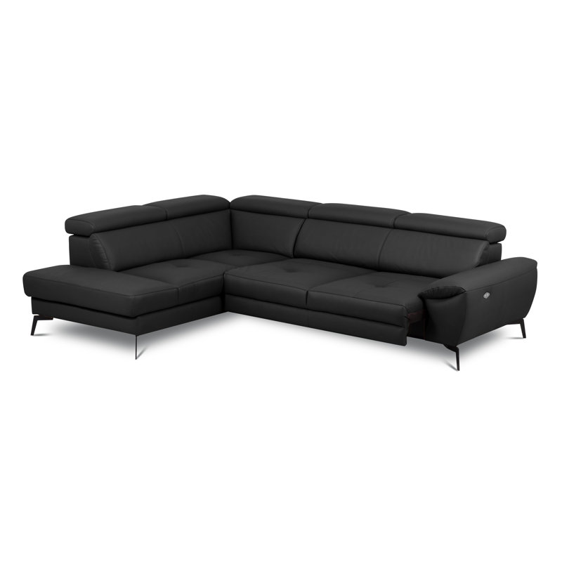 Alvoro Genuine Leather Corner Sofa with Electric Seat Extension & Adjustable Headrests, Left Hand Facing, Black