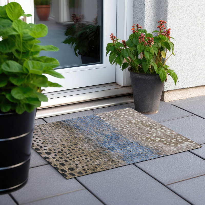 Machine Washable Indoor/Outdoor Christain ACN1369 Khaki Rug, Rectangle 1'8" x 2'6"