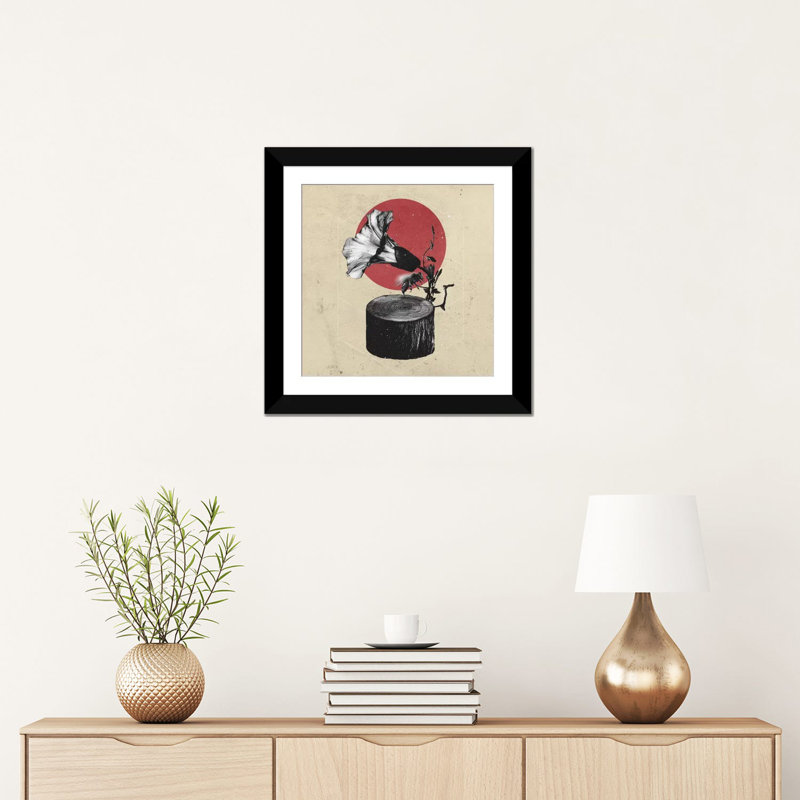 « gramophone », impression sur toile tendue, H 16 po x l 16 po x P 1 po, Papier d'art encadré noir, Blanc