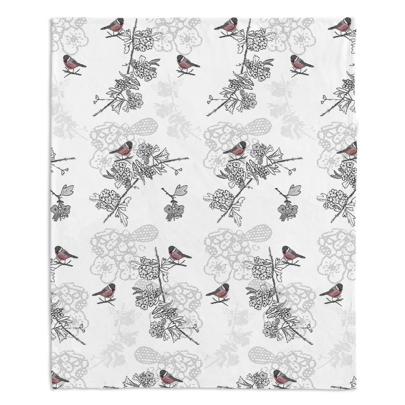 Couverture sherpae douce hawthorn rosé oiseaux, l 51 po x L 60 po