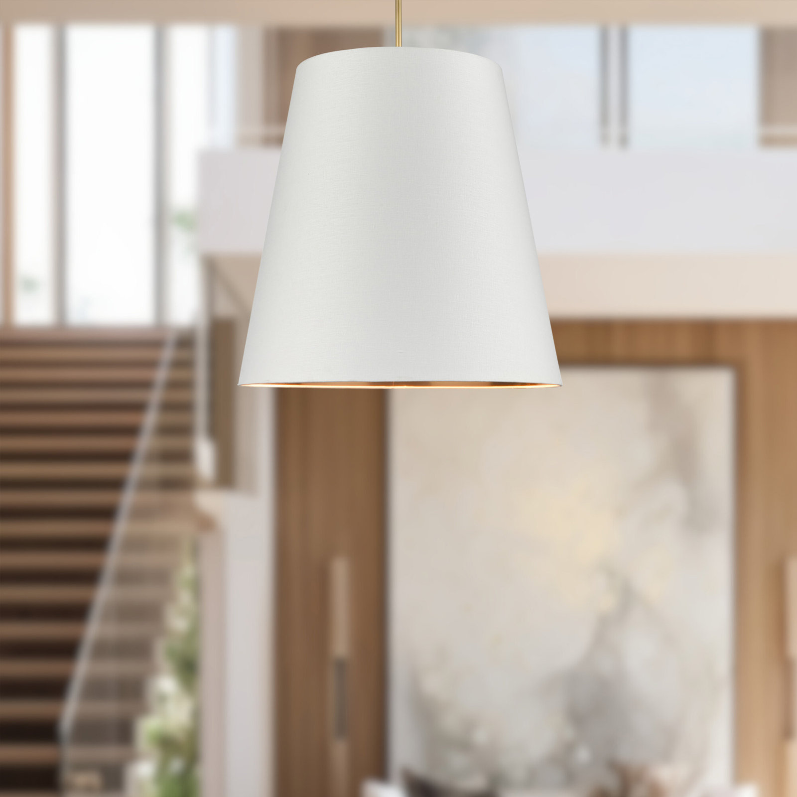 3 Light Steel Pendant, White, Gold, 76.88" H x 30" W x 30" D