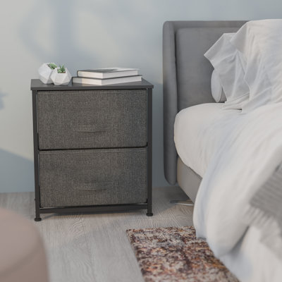 Support de rangement à 2 tiroirs avec plateau en bois et tiroirs en tissu Colne