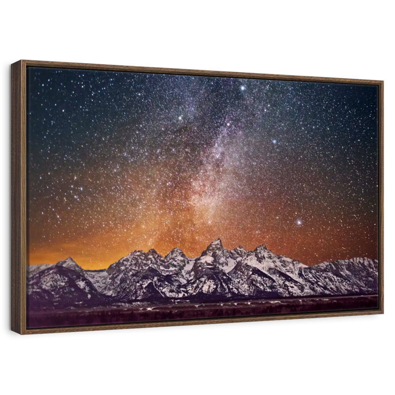 Voie lactée au-dessus de Grand Teton, 46 po x 31 po, Cadre flottant en noyer
