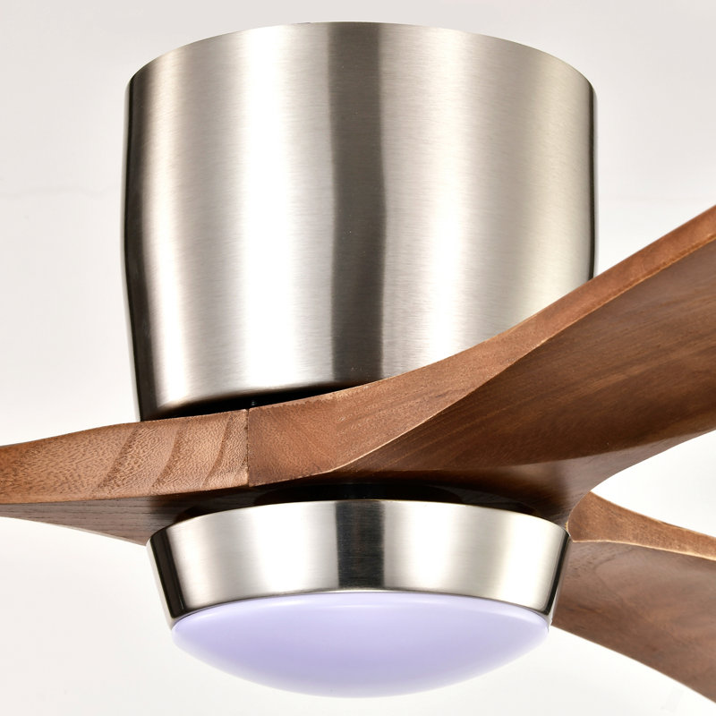 52" Flush Mount Solid Wood Blades Ceiling Fan With Lights Remote Control,Quiet Dc Motor, 6 Speed ,Reversible Ceiling Fan For Patio Living Room, Bedroom, Office,Indoor.