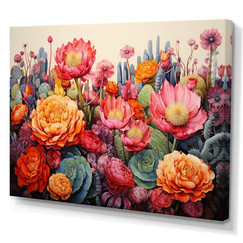 Désert cactus jardin IV - art mural désert, H 12 po x l 20 po x P 1 po, Toile tendue
