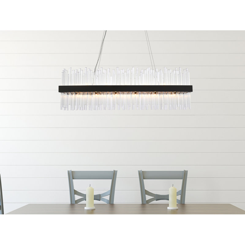 Lustre tambour unique Dalton, Noir, 14 lumières, H 13,5 po x l 12 po x P 42 po