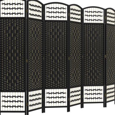 6 Panel Privacy Screen , 5.6' Folding Room Divider, Black Wave Fiber Partition Wall, For Home Office, Living Room, Bedroom Connecting Metal Hinges Divider Elegant