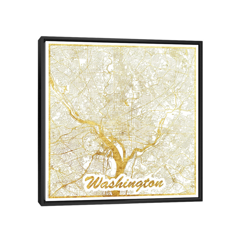 Washington, D.C., H 18 po x l 18 po x P 1,5 po, Toile avec cadre noir, Pas de tapis
