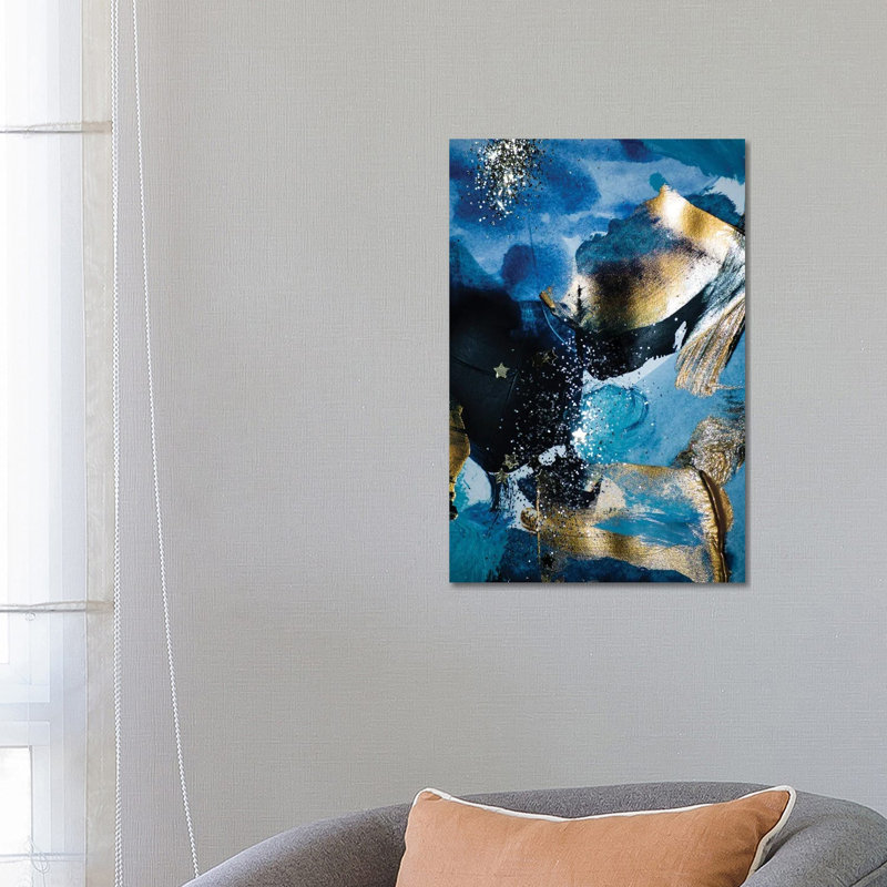 Blue And Gold Paint With Sequins - Wrapped Canvas Painting, 66.04 cm H x 45.72 cm W x 3.175 cm D