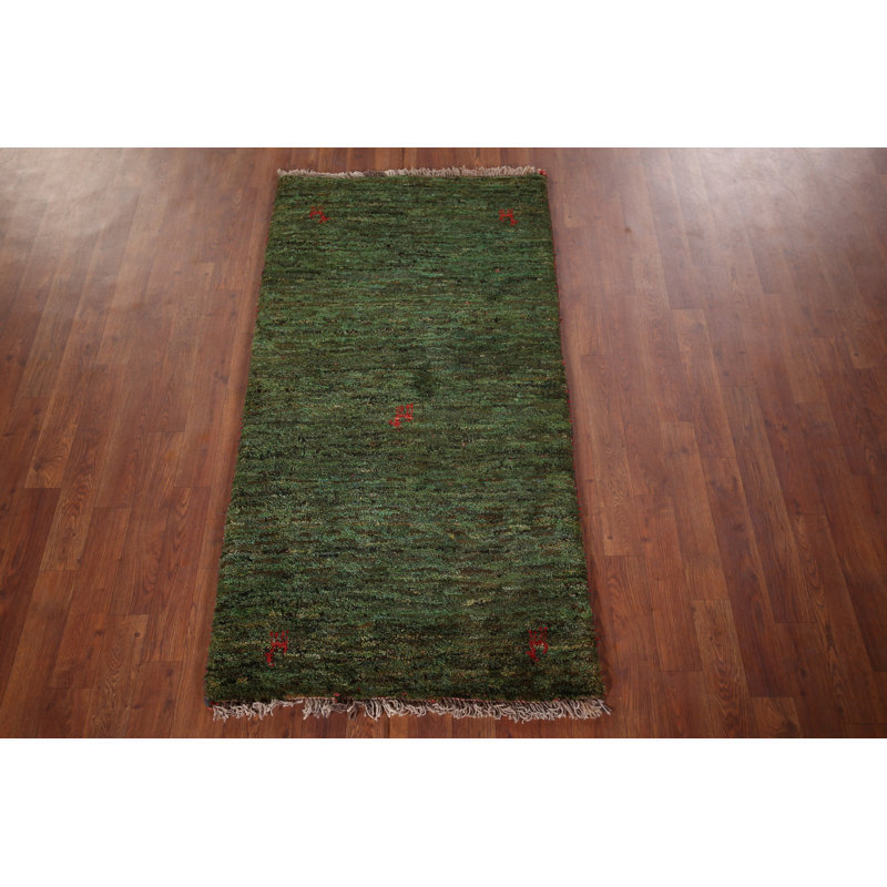 Tapis décoratif tribal vert Gabbeh 3 x 5