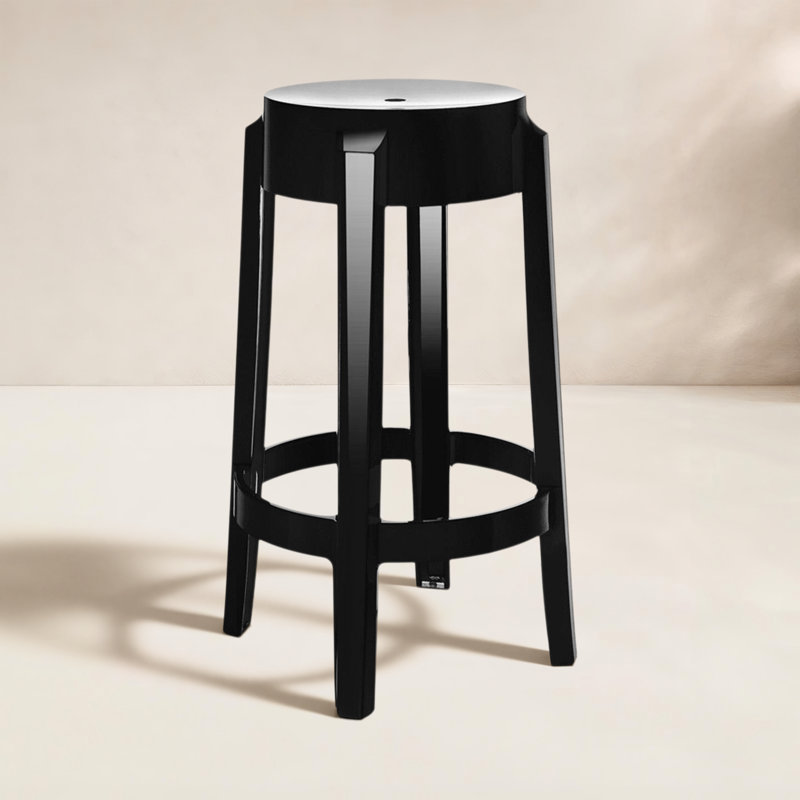 Charles Outdoor Bar Stool, Glossy Black, 25.59"