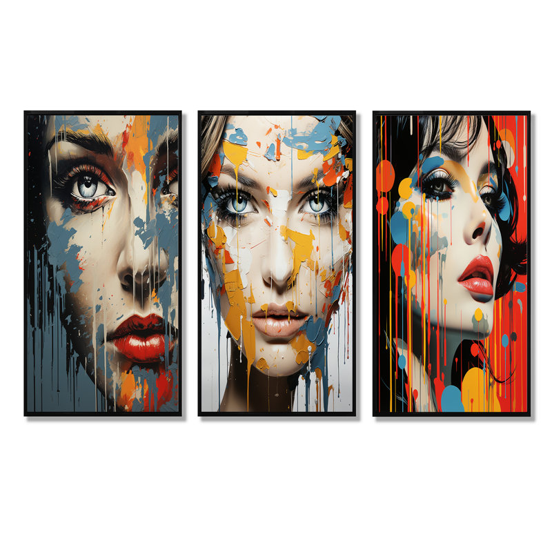 Encre liquide, portrait de femme I, Cadre flottant noir, H 32 po x l 48 po